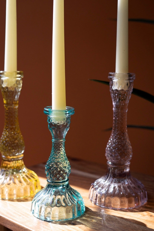 Taper Candle Holder Set Faceted Jewel Tones Tiered Geometry