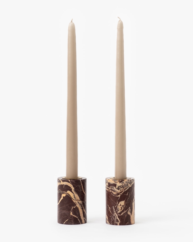 Taper Candle Holder Set Grey White Marble Veining Honed Cylindrical