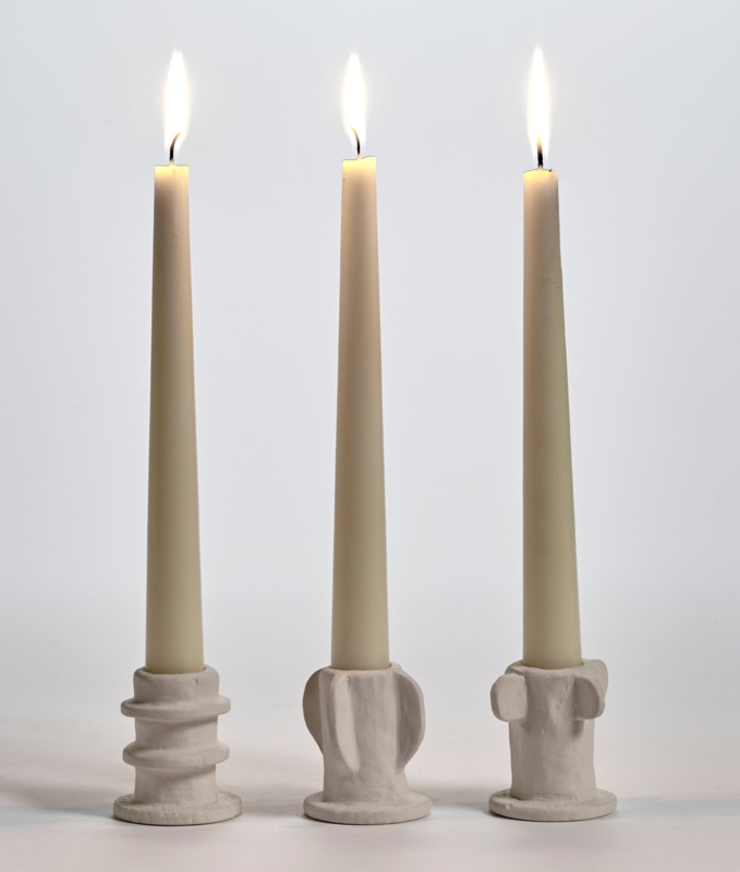 Taper Candle Holder Set Matte Ceramic Pebble Shape Japandi Style