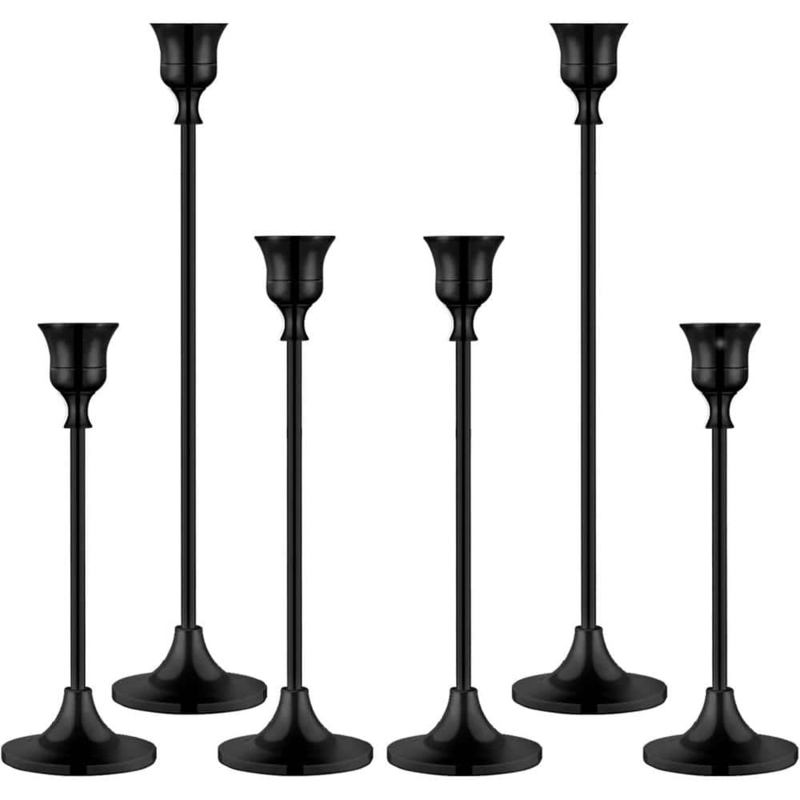 Taper Candle Holder Set of 6 with Staggered Heights for Fireplace Decor.