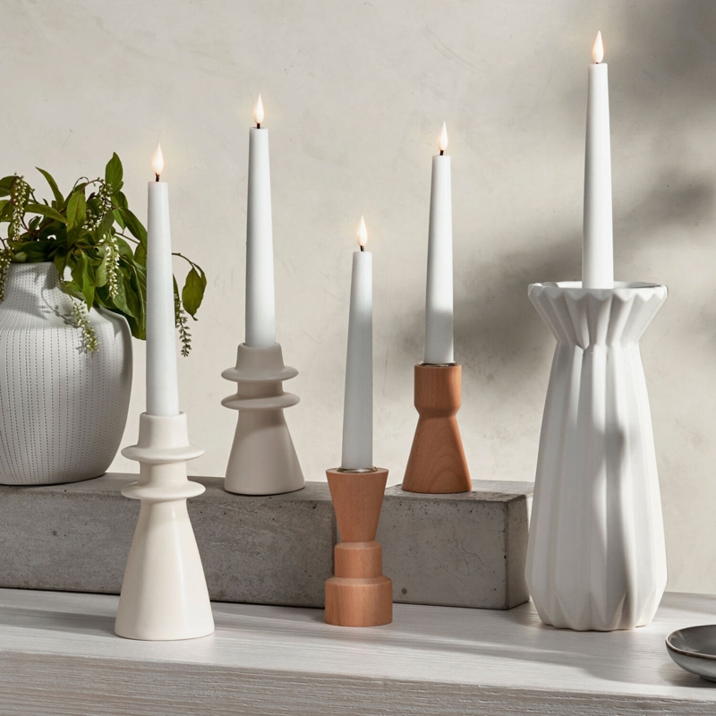 Taper Candle Holder Set, Porcelain Organic Silhouette, Matte Finish.