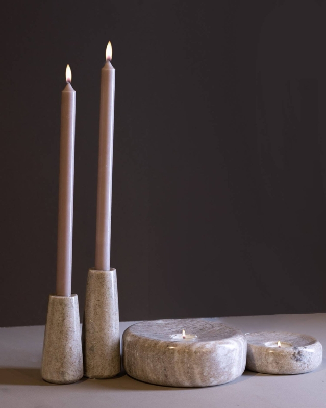 Taper Candle Holder Set Stone Like Modern Organic Cylindrical