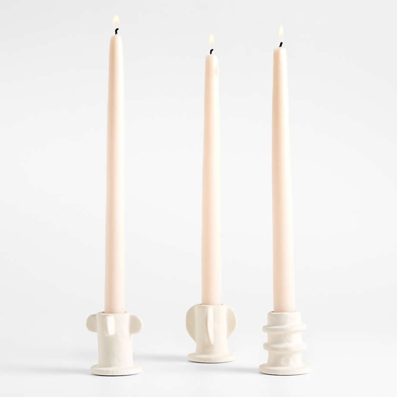 Taper Candle Holder Set Stoneware Geometric Forms Matte Finish