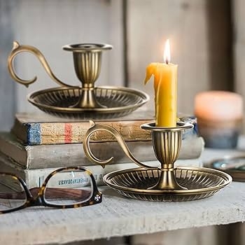 Taper Candle Holder Set with Finger Handle and Drip Pan Base