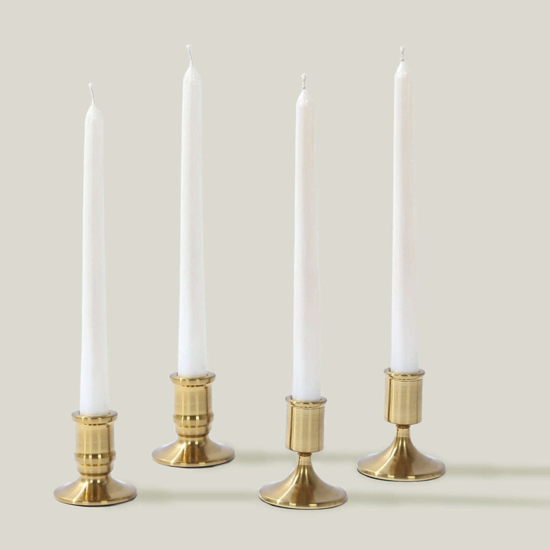 Taper Candle Holder Slender Set Round Base Polished Gold Finish
