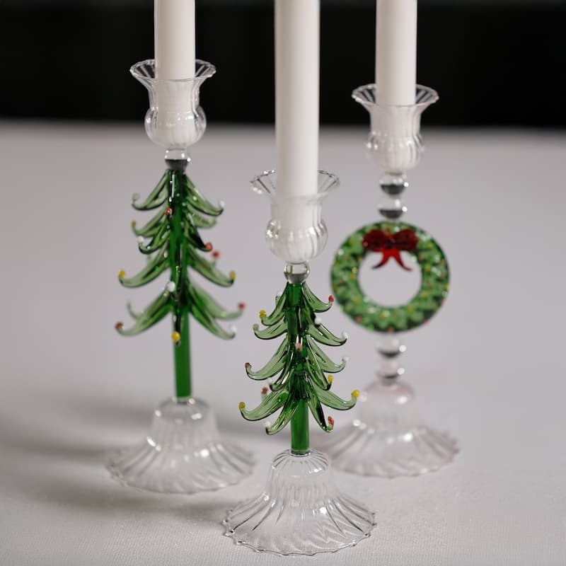 Taper Candle Holder Staggered Heights Minimalist White Tree Set