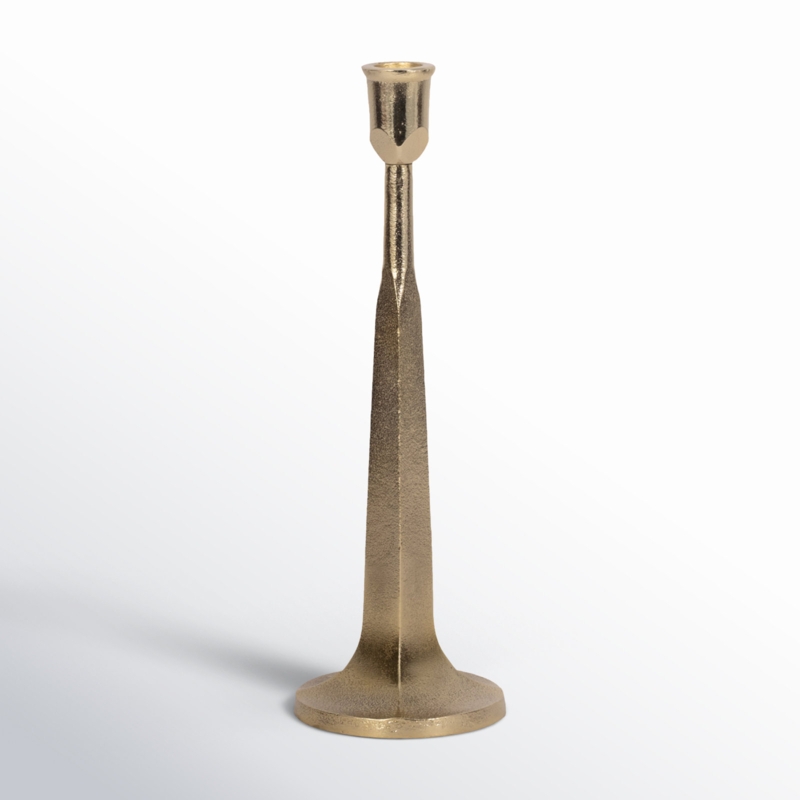 Taper Candle Holder: Tall Geometric Squared-Off Design, Metallic Finish