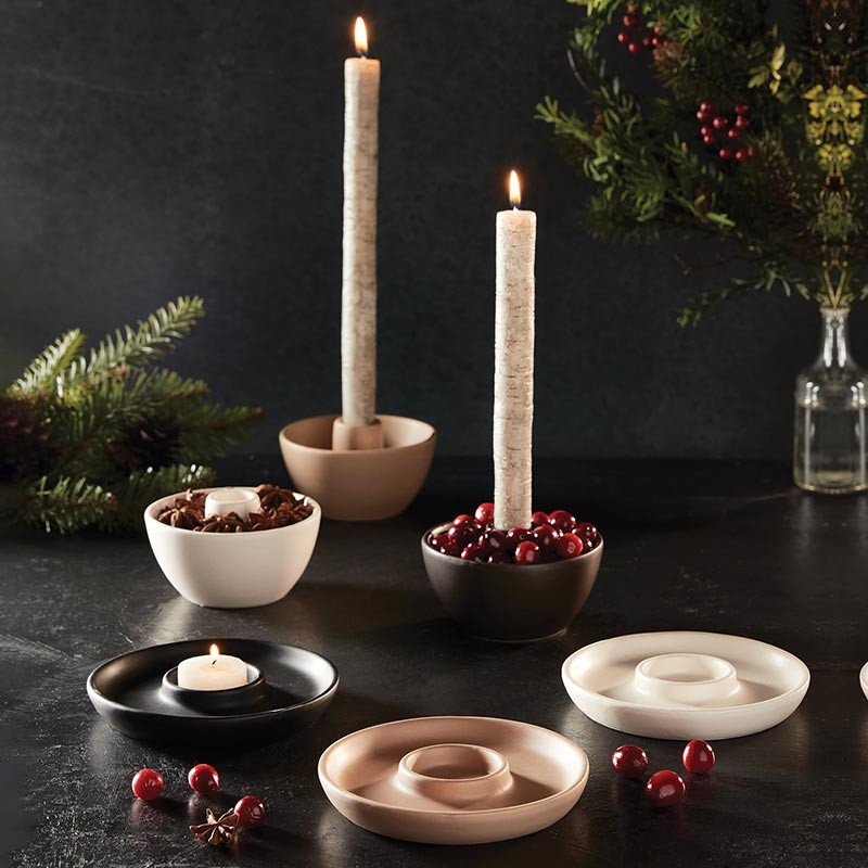 Taper Candle Holder Tiered Base Matte Tan Minimalist Styling