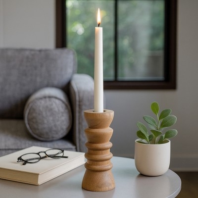 Taper Candle Holder Totem Silhouette Stacked Spheres Sculptural Wood