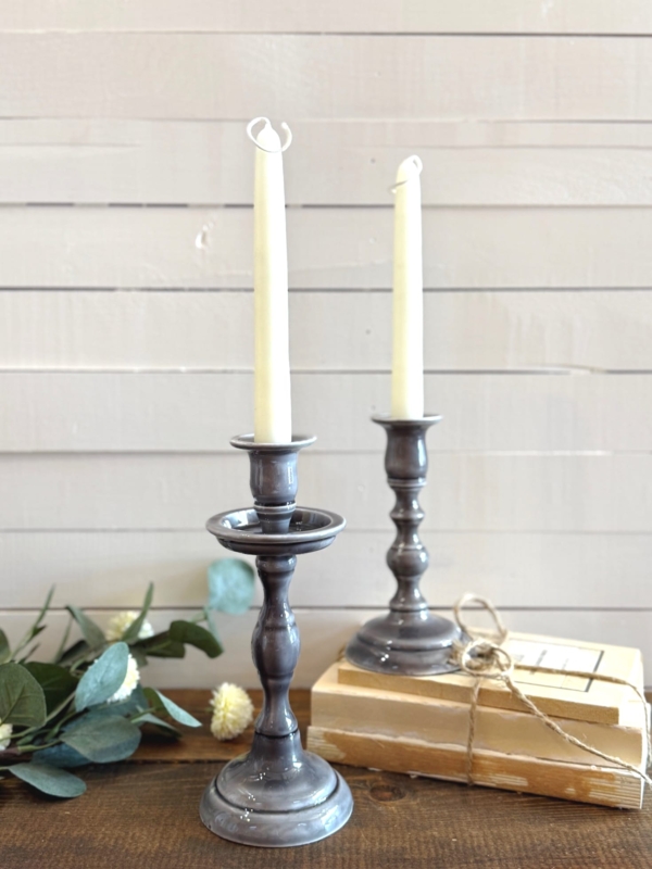 Taper Candle Holder with Matte Charcoal Fluted Column Detail