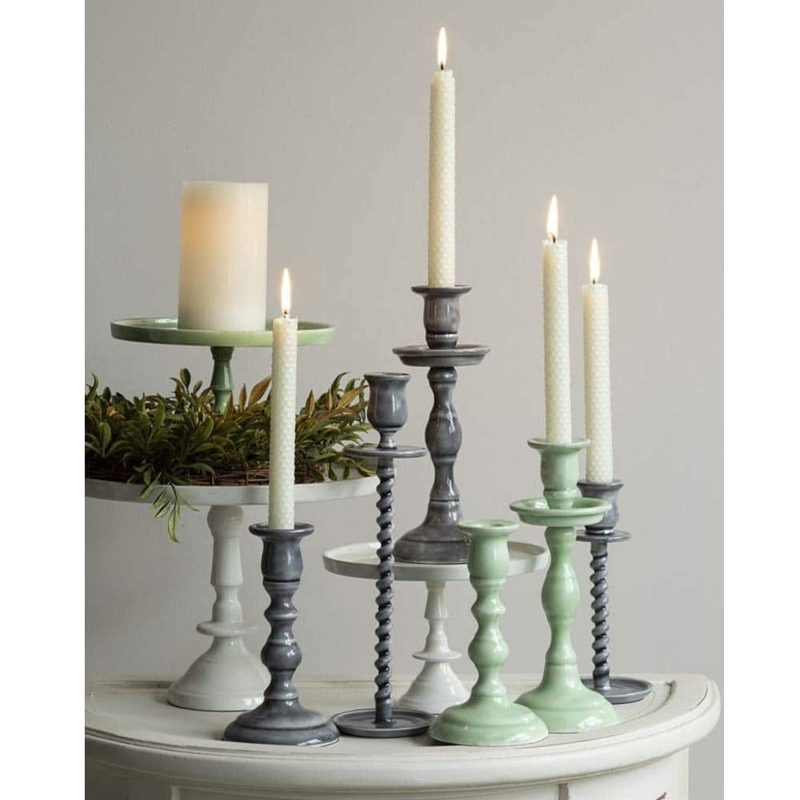 Taper Candle Holder with Matte Gray Turned Silhouette and Pedestal Base