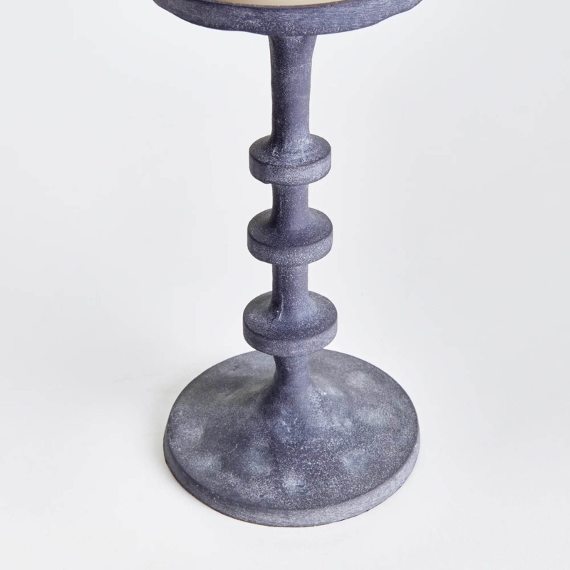Taper Candle Holders Beaded Stem Weathered Charcoal Distressed Set