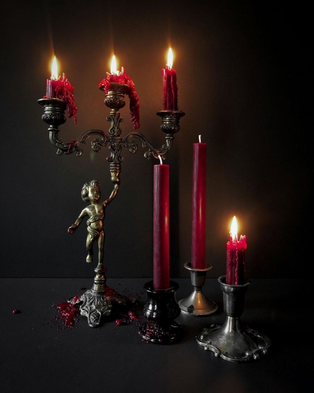 Taper Candles, Deep Crimson Wax Gothic Candelabra Styling