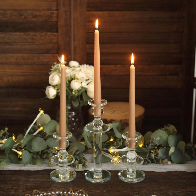Taper Candles Set of 10 Unscented Wax Tiered Glass Holders