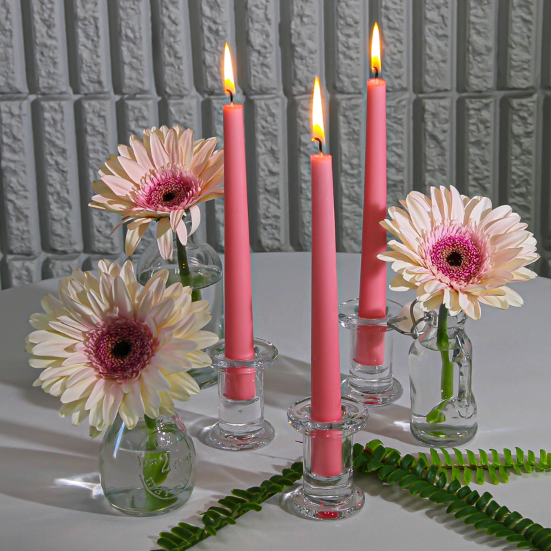 Taper Candles Set of Ten in Matte Soft Pink Wax with Smooth Finish