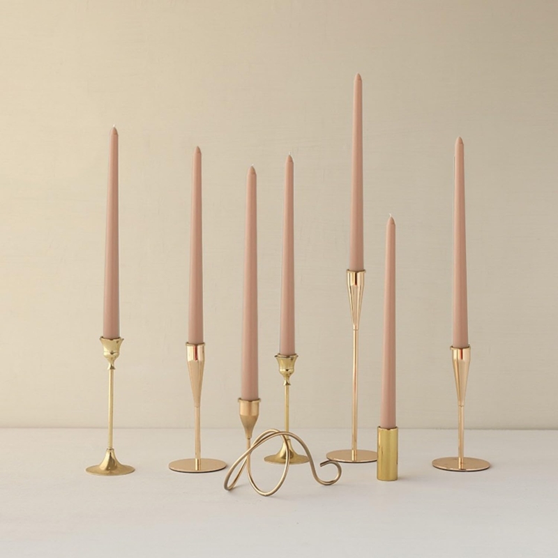 Taper Candles Set Sahara Beige Tone Wood Bases Organic Texture