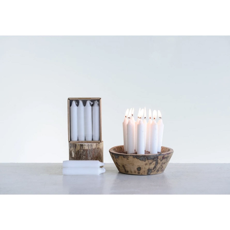 Taper Candles White Short Silhouette Boxed Set Of 12 Unscented Matte Wax