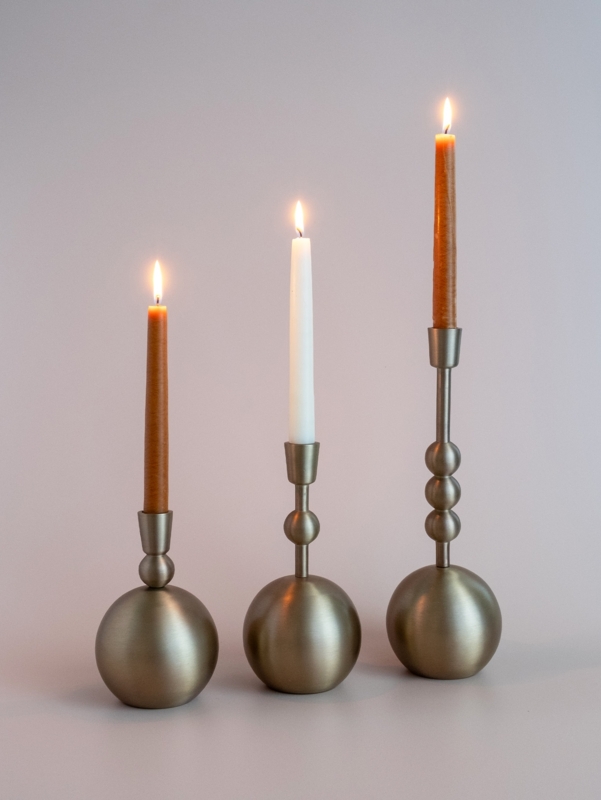 Taper Holder Gold Stacked Orbs Brushed Metal Geometric Contemporary