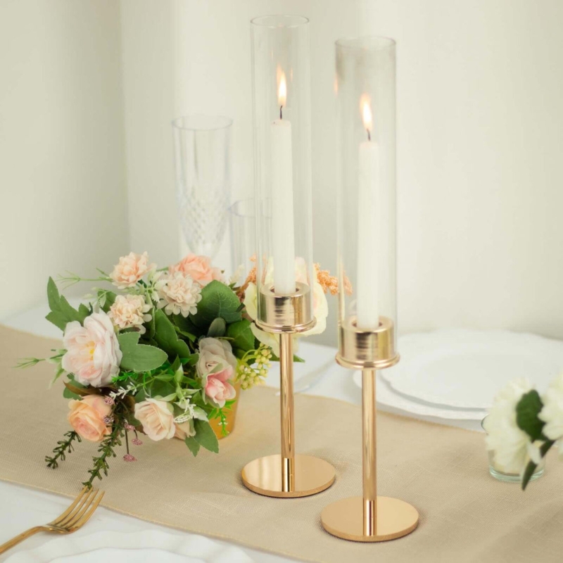 Taper Holder Polished Gold Hurricane Shade minimalist glam home decor