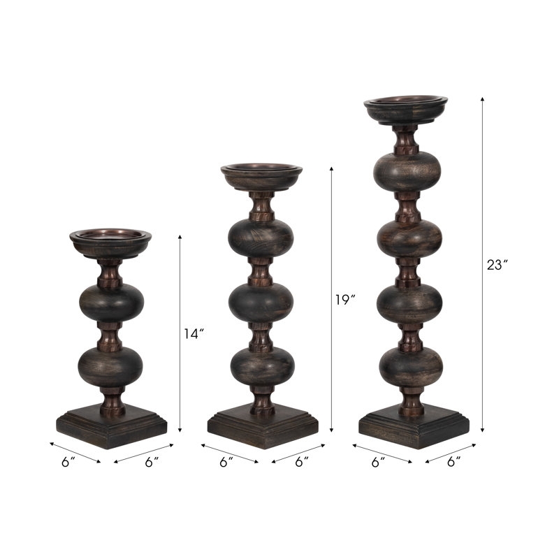 Taper Holder Set Stacked Disc Base Walnut Organic Stacked Disc Decor