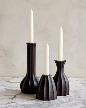 Taper Holders Fluted Dark Wood Wash Metal Inserts Trio Set