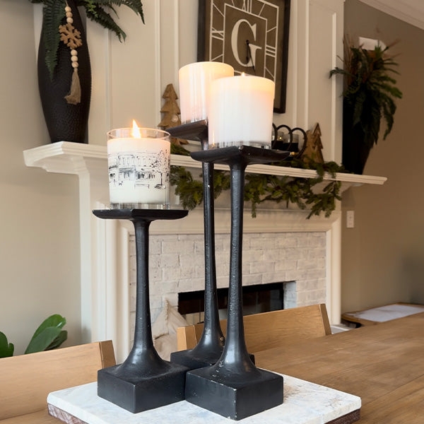 Tapered Candle Holder Set Matte Black Minimalist Graduated Decor