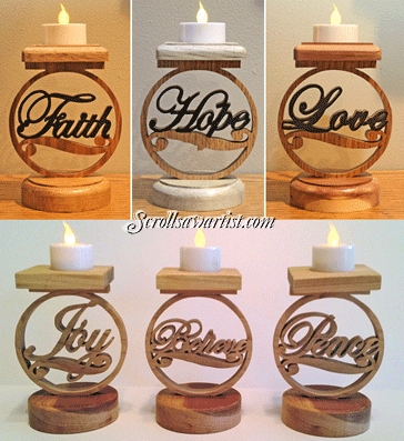 Tea Light Holder Rustic Word Votive Stands with Scroll Cut Words