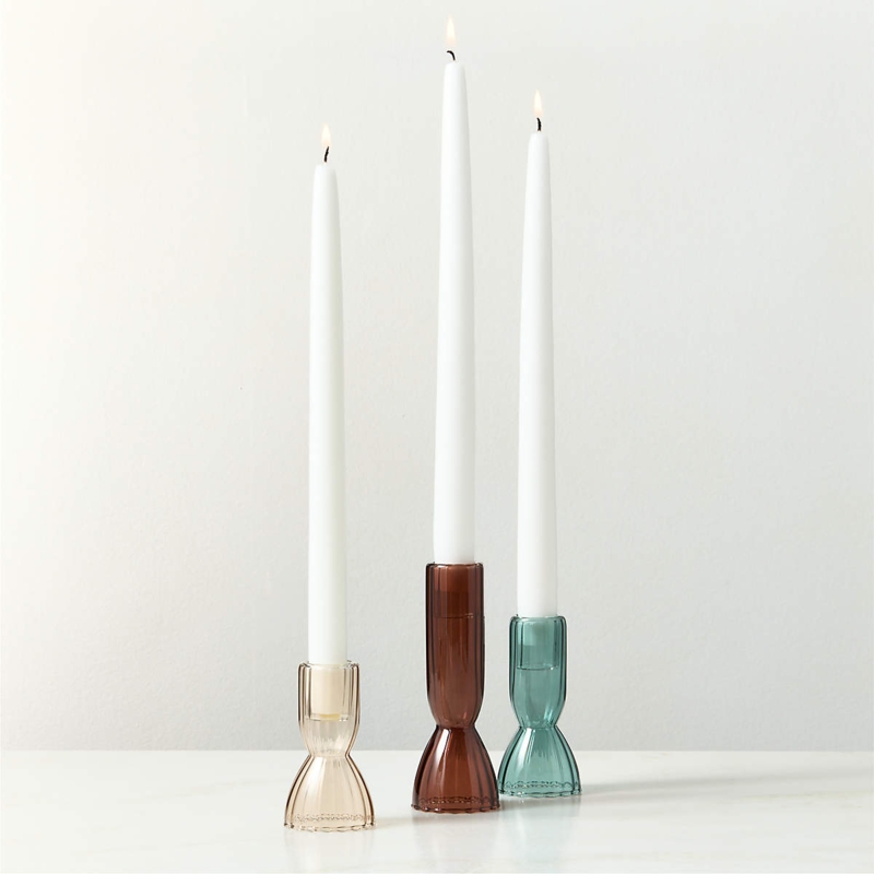 Teal Glass Taper Candle Holder Set Stacked Spheres Translucent