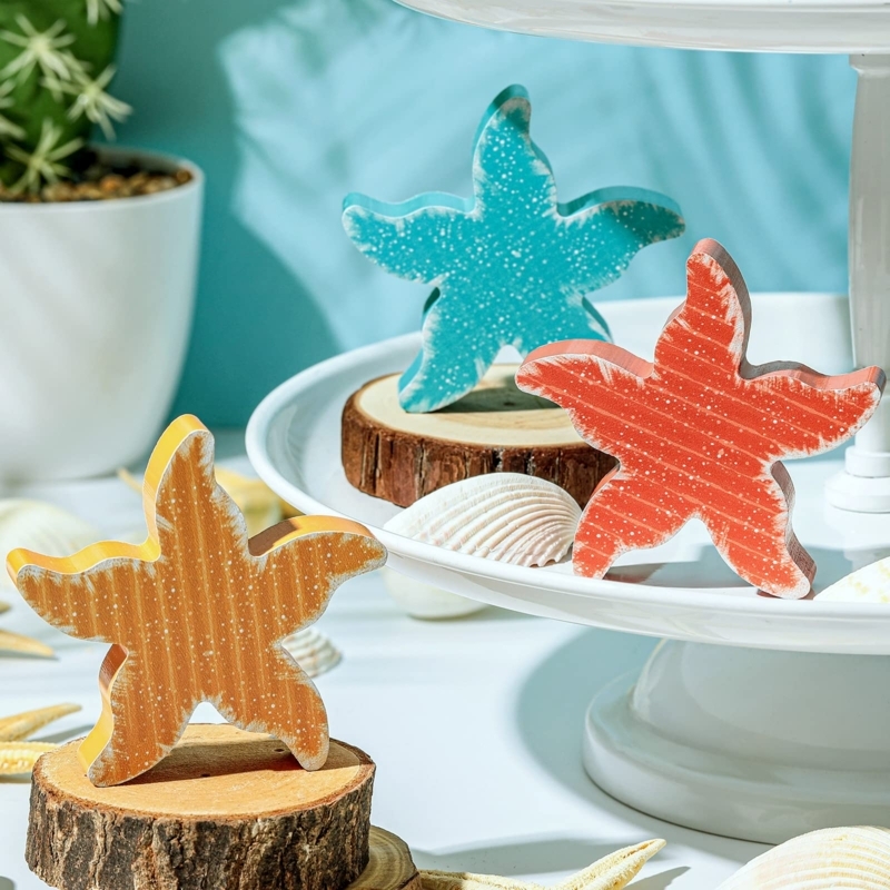 Teal & White Coastal Sign Set Starfish Shape Typography Beach House Decor