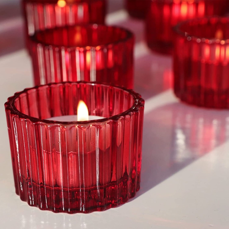 Tealight Candle Holder, Red Mercury Glass Flecked Finish