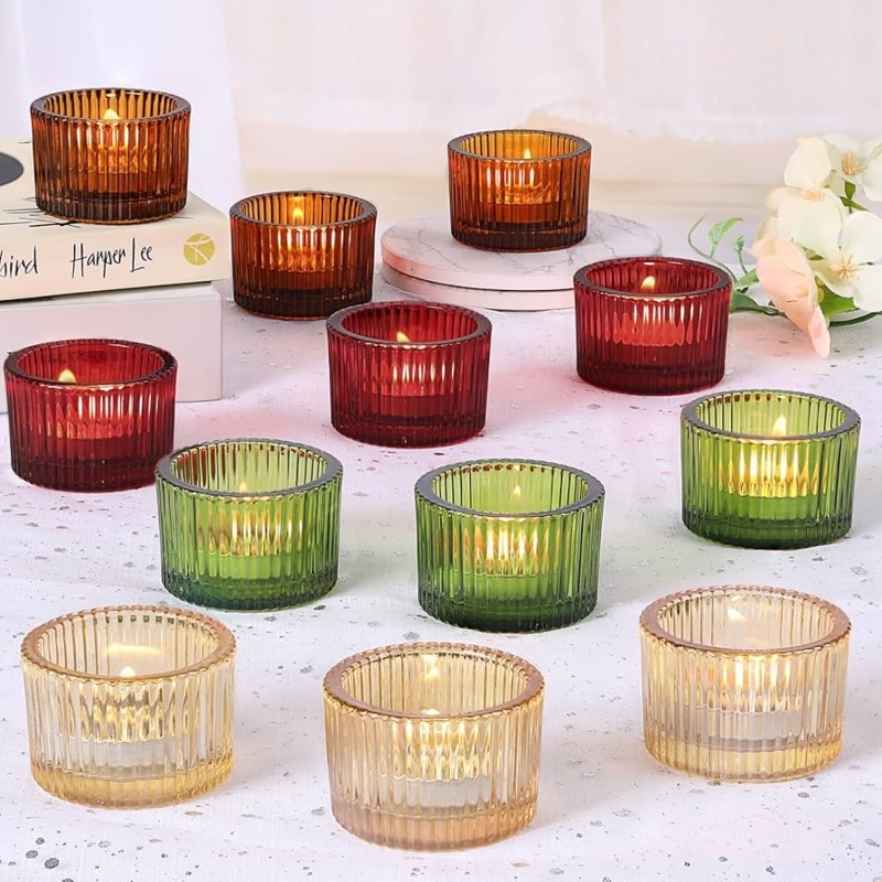 Tealight Candle Holder Set Gradient Frosted Glass Pastel Accents