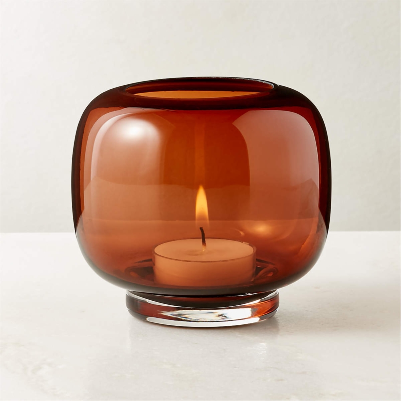 Tealight Candle Holder Smoked Amber Glass Bulbous Silhouette Modern