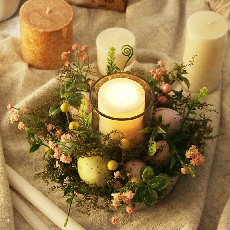 Tealight Candle Holder with Speckled Egg Wreath & Spring Florals