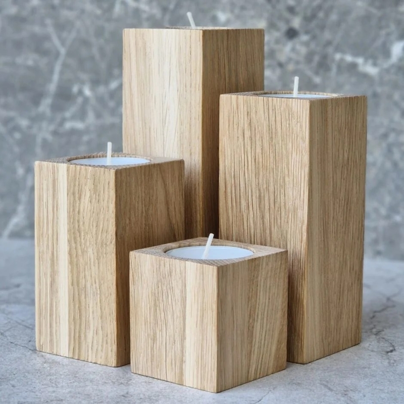 Tealight Holder Bark Edges Rectangular Block Set Varying Heights