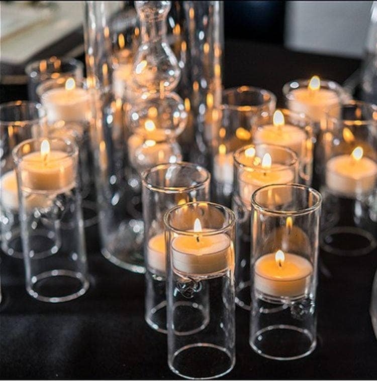 Tealight Holder Set of 4 Miniature Blown Glass Seeded Texture