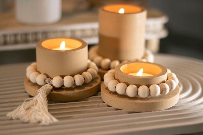 Tealight Holder Set Terrazzo Like Ribbed Surface Nordic Boho Decor