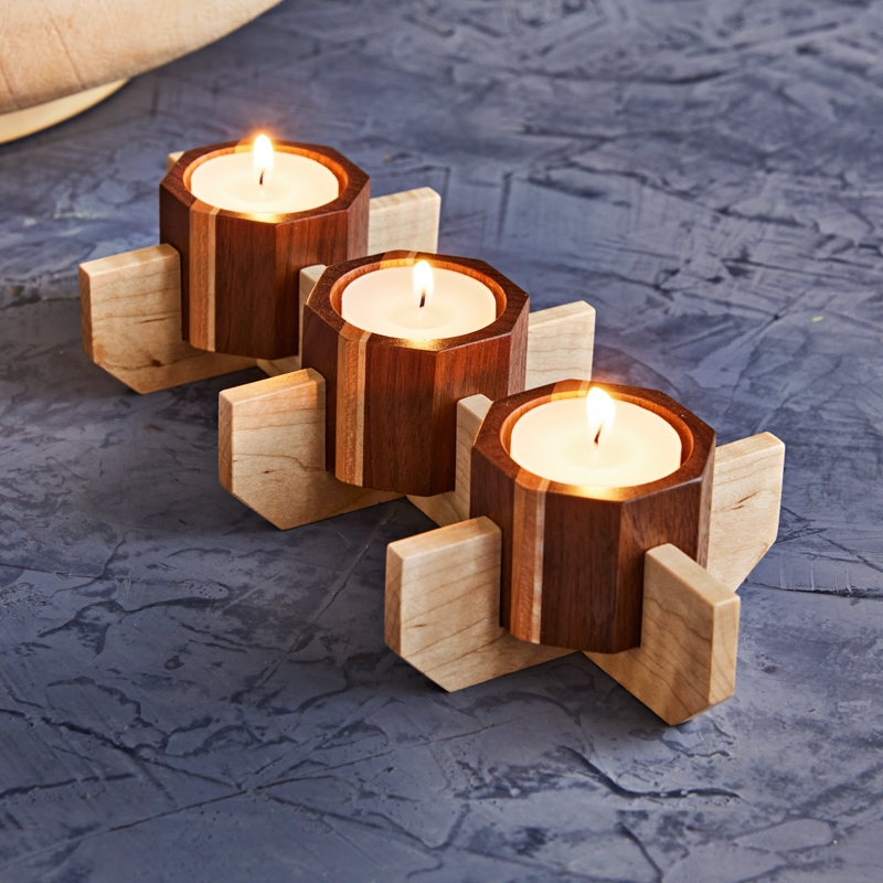 Tealight Holder Three Tiered Stepped Wood Design Rustic Centerpiece