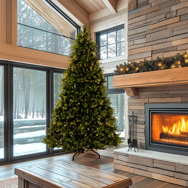 Ten Foot Pre-Lit Artificial Christmas Tree with Downswept Branches