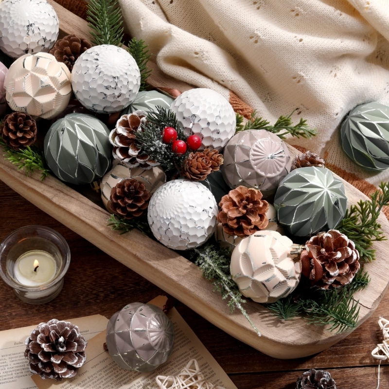 Textured Ball Ornaments Stucco Finish Sage Mauve Earth Tones Boho Decor