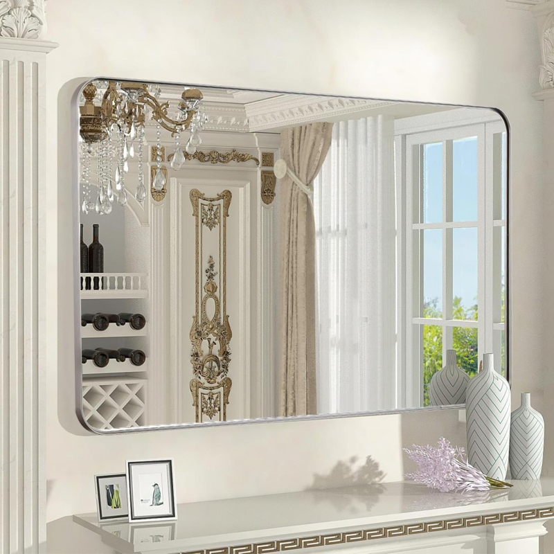 Thin Matte Black Rectangular Wall Mirror, Scandinavian Bathroom Decor