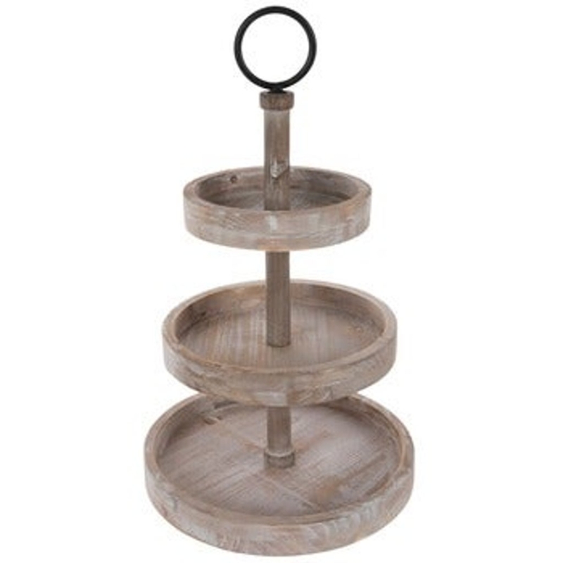 Three-Tiered Tray with Whitewashed Finish and Distressed Texture
