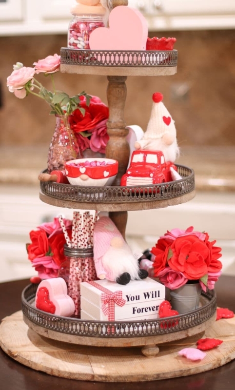 Three-Tiered Wood Tray with Birdhouse and Citrus Accents