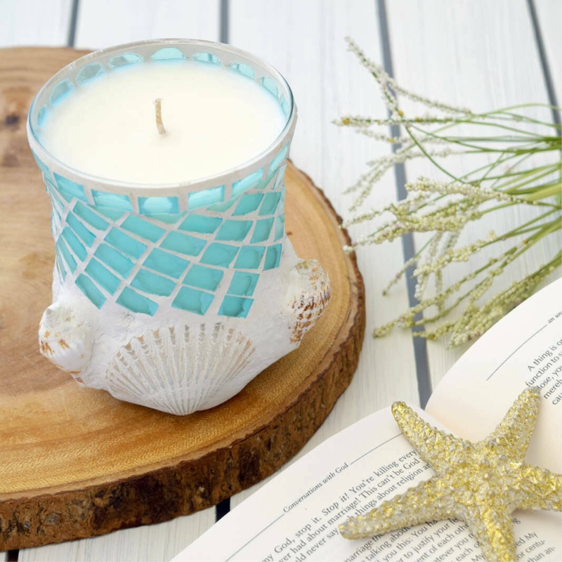 Three Wick Jar Candle: Bi Layer Wax Blue and White Coastal Home Fragrance