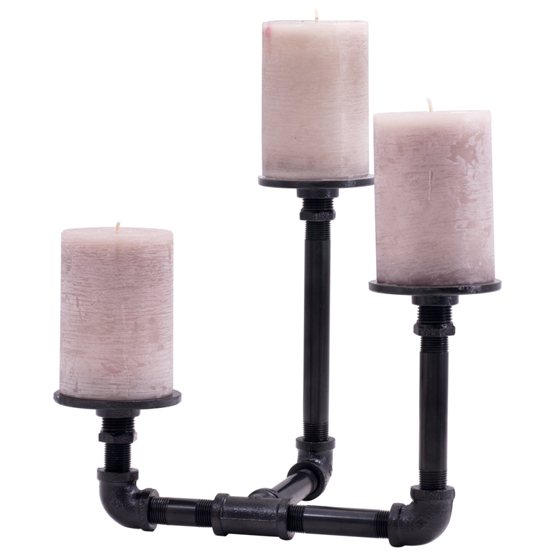 Tiered Pipe Candle Holder Three Branch Industrial Black Metal