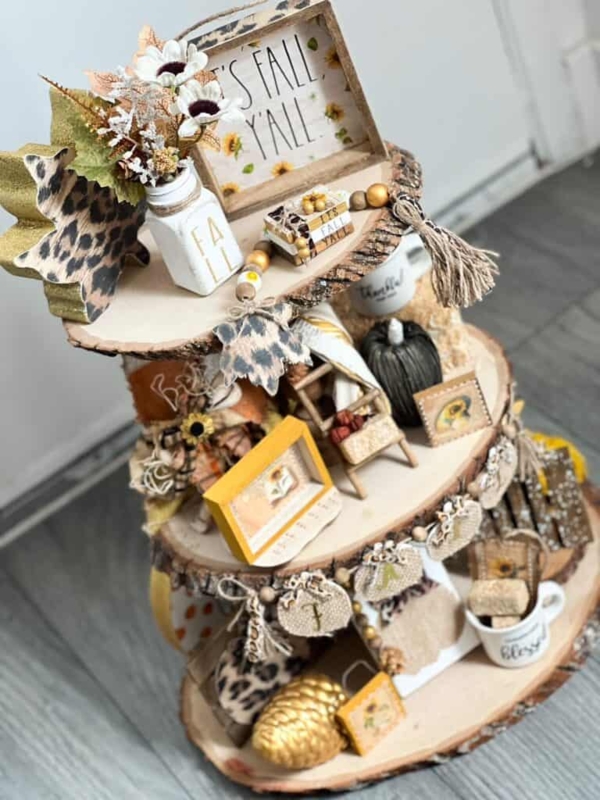 Tiered Stand: Three-Tiered Spindle Base for Modern Farmhouse Autumn