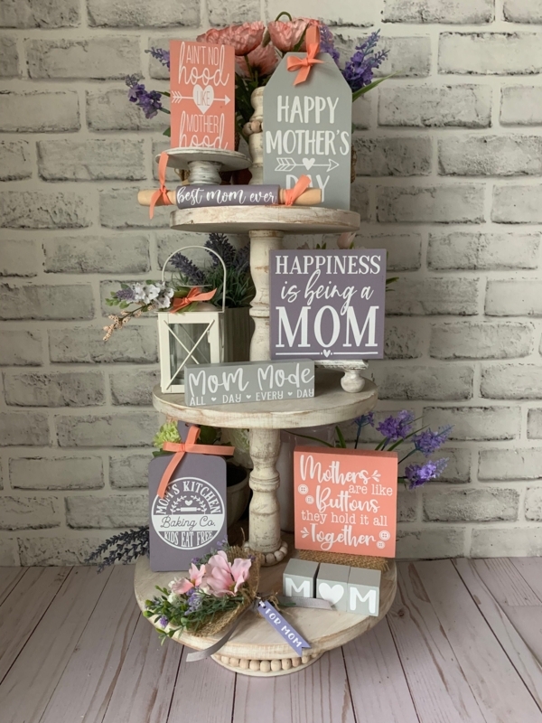 Tiered Tray Bundle Farmhouse Decor Whitewashed Wood Floral Signs