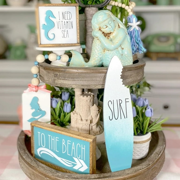 Tiered Tray Decor Set, Mini Summer Fan, Ocean Inspired Kitchen Decor