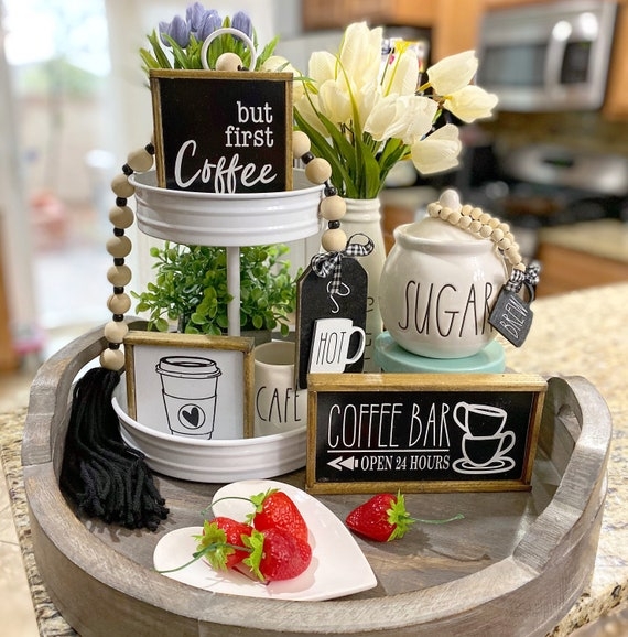 Tiered Tray Decor with Coffee Station Theme for Coffee Bar.