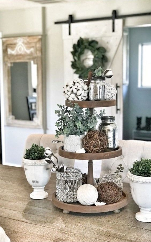 Tiered Tray Natural Wood 3-Tier Stand with Farmhouse Typography Decor