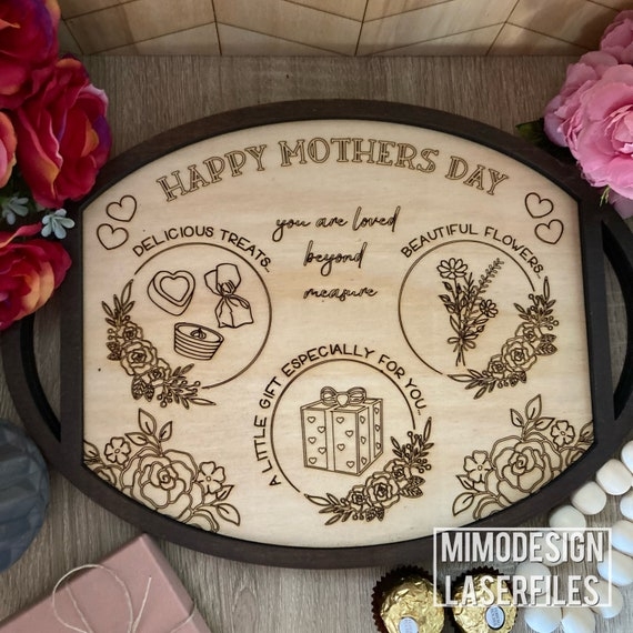 Tiered Tray Natural Wood Engraved Signs Interchangeable Decor